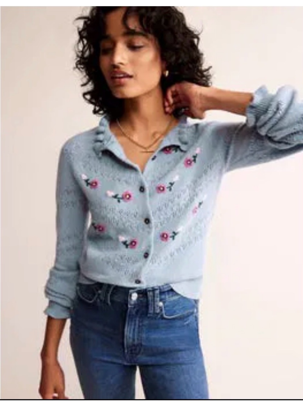 Boden Light Blue Floral Embroidered Cardigan